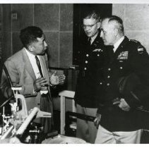 Col. Kraus and General Wyman visit the Phonographic Studio, ca. 1950s.