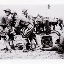 Mounted Signal Corps Soldiers Set Up Communication Equipment