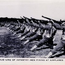 Solid Line of Infantry-Men Firing at Airplanes
