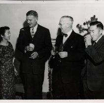 Defense Language Institute West Coast (DLIWC): Col. Walter E. Kraus, former Commandant, Col. Kai E. Rasmussen, former Commandant, Shigya Kihara at a party, n.d