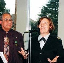 Command Sergeant Major Jackie V. Moore speaks at Ben De La Selva's retirement from the Defense Language Institute Foreign Language Center.