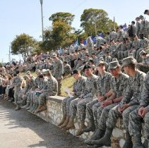 Soldiers and Airmen Watch Change of Command Ceremony