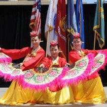 Three Members of the Korean Fan Dance Team Perform on Language Day