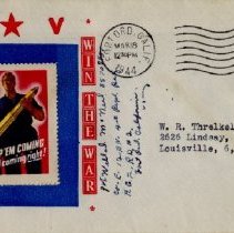 Letter Envelope Featuring a "WIN THE WAR" Cartoon on the Front.