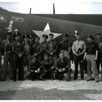 Salinas Army Air Base (SAAB), Col Budd Peasley and crew in front of plane, 1943