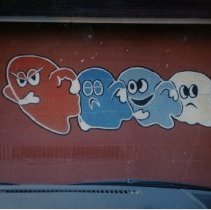 View of Pacman Mural from a Vehicle