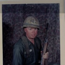 Unknown Soldier Poses for Portrait in his Utility Uniform