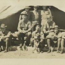 Group Portrait of Soldiers with their Dog at Camp Ord
