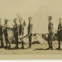 Soldiers Wait in Line at Outdoor Kitchen at Camp Ord
