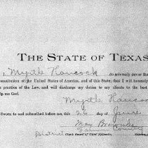 Texas State Bar license to practice law certificate for Myrtle Hancock, Jun