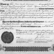 Texas State Bar license to practice law certificate for Myrtle Hancock, June 9, 1919.