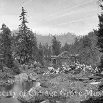 Spectators gathered to watch filming of the train wreck scene.