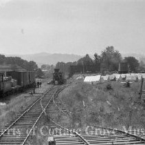 Engine #8 (The Comet) and Engine #3 (The General) on set with tents