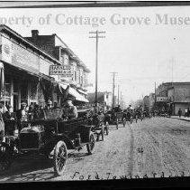 Ford automobiles lined up on Main Street