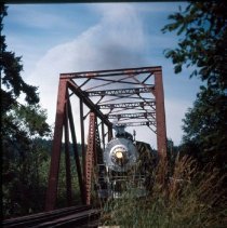 Blue Goose crossing at railroad bridge