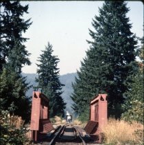 Blue Goose approaching railroad bridge