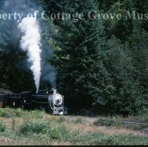 Blue Goose locomotive en route