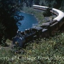 Blue Goose on curve at Dorena Lake