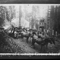 Mining camp scene with horses and wagon