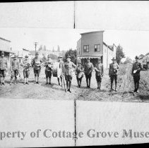 Military Marching Band posed near River Rd. and H St.