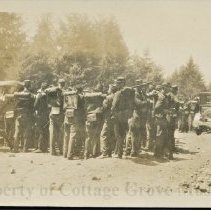 Soldier actors in costume gathered for filming