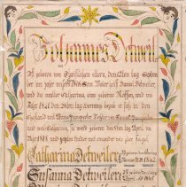 Fraktur listing children of John and Anna Detweiler