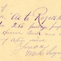 Postal card to Samuel W. Pennypacker from W. H. Sargent