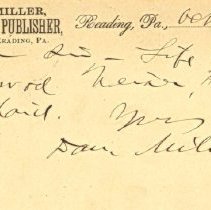 Postal card to Samuel W. Pennypacker from Daniel Miller