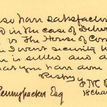 Postal card to Samuel W. Pennypacker from T. V. C. Brooke