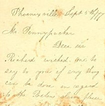 Postal card to Samuel W. Pennypacker from E. M. Denithorne, page 1