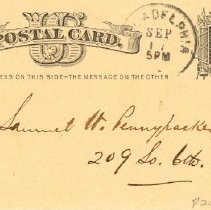 Postal card to Samuel W. Pennypacker from Peter Boyd