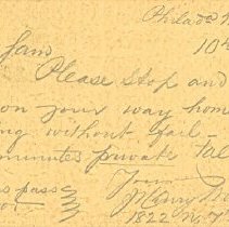 Postal card to Samuel W. Pennypacker from J. Harry Workman