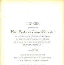 Book, Dinner tendered to Hon. Frederick Carroll Brewster, title page