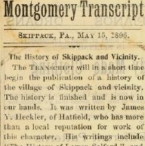 Book, "History of Skippack", newspaper article