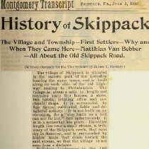 Book, "History of Skippack", newspaper article
