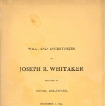 Book, Will and Inventories of Joseph R. Whitaker, cover