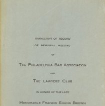 Pamphlet, Transcript of Record of Memorial Meeting of The Phila. Bar, cover