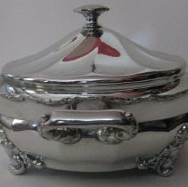 Side view of silver plated tureen