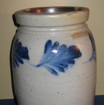 Straight sided salt glazed pottery crock