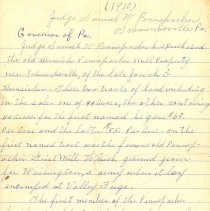 Notebook with article on Judge Pennypacker purchasing PPM, page 1