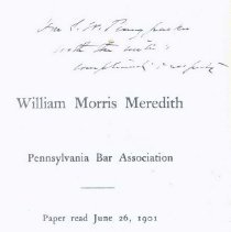 Pamphlet William Morris Meredith, cover