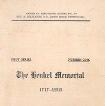 Pamphlet The Henkel Memoria First Series Number One, cover