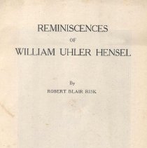 Pamphlet Reminiscences of William Uhler Hensel, cover