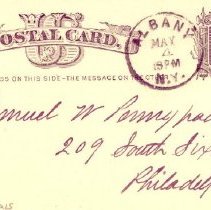Postal card to Samuel W. Pennypacker from J. Munsell
