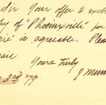 Postal card to Samuel W. Pennypacker from J. Munsell