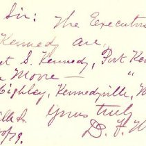 Postal card to Samuel W. Pennypacker from D. F. Moore