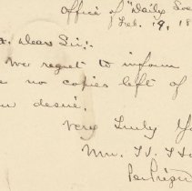 Postal card to Samuel W. Pennypacker from H. Hodgson