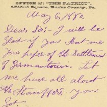Postal card to Samuel W. Pennypacker from J. G. Stauffer