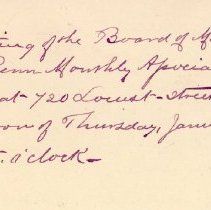 Postal card to Samuel W. Pennypacker from the Penn Monthly Association