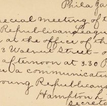 Postal card to Samuel W. Pennypacker from Hampton L. Carson